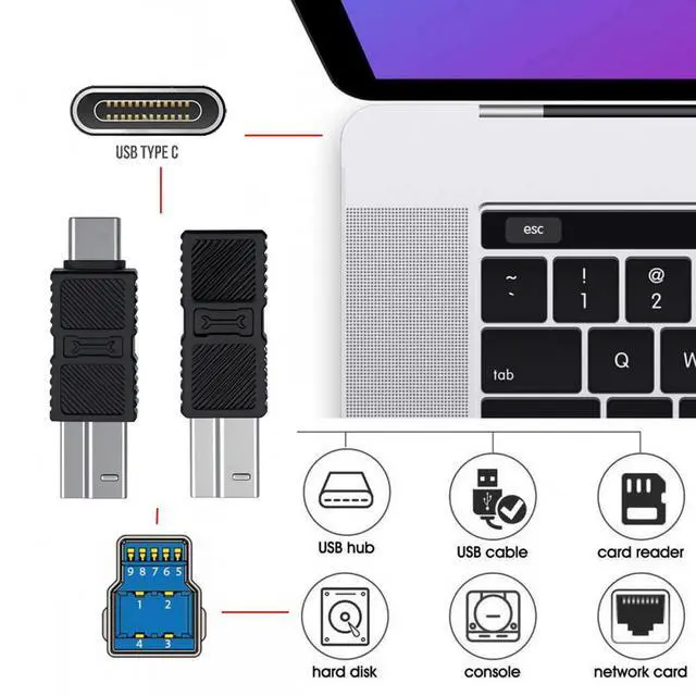 Alt view image 5 of 7 - WRIARICH Cable 2pcs/lot USB 3.0 Type-B Male to USB3.0 Type-C Male Female Adapter Extension 5Gbps for Disk SSD Camera Data