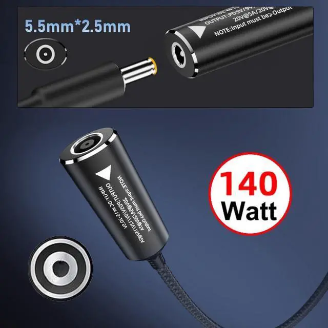 Alt view image 4 of 7 - WRIARICH Cable DC Jack 5.5x2.5mm Input to USB-C Type-C Power 140W Smart LED Display Charge Cable for Laptop Phone PD9V/5V/20V/7A