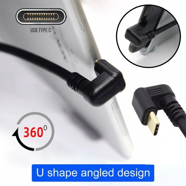 Alt view image 6 of 7 - WRIARICH USB2.0 Type-A to Type C USB-C Male to Male Power Data Cable 480Mbps USB-C Opposite U Shape Back Angled