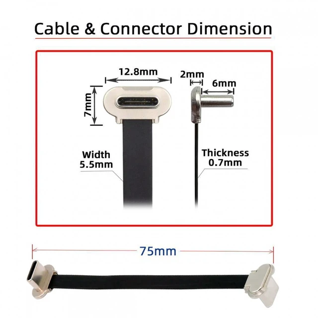 Alt view image 4 of 7 - WRIARICH 2pcs/lot Angled USB-C Type C to USB-C Ultra Slim Flat Power USB2.0 Data Cable 65W Fast Charge for Laptop Tablet Phone