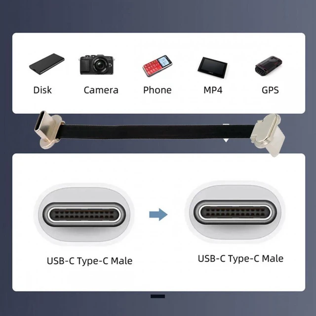 Alt view image 3 of 7 - WRIARICH 2pcs/lot Angled USB-C Type C to USB-C Ultra Slim Flat Power USB2.0 Data Cable 65W Fast Charge for Laptop Tablet Phone