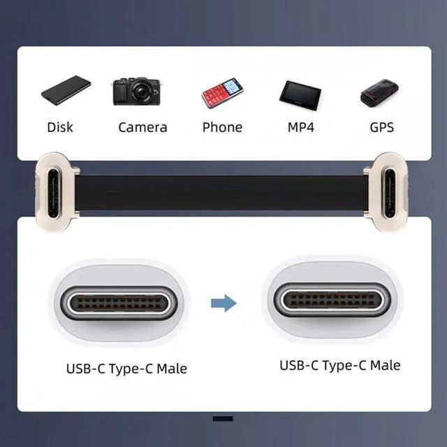 Alt view image 4 of 7 - WRIARICH Dual Angled Ultra Slim Flat USB-C Type C to USB-C Power USB2.0 Data Cable 65W Fast Charge for Laptop Tablet Phone