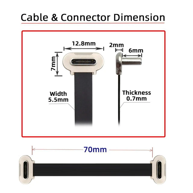 Alt view image 2 of 7 - WRIARICH Dual Angled Ultra Slim Flat USB-C Type C to USB-C Power USB2.0 Data Cable 65W Fast Charge for Laptop Tablet Phone