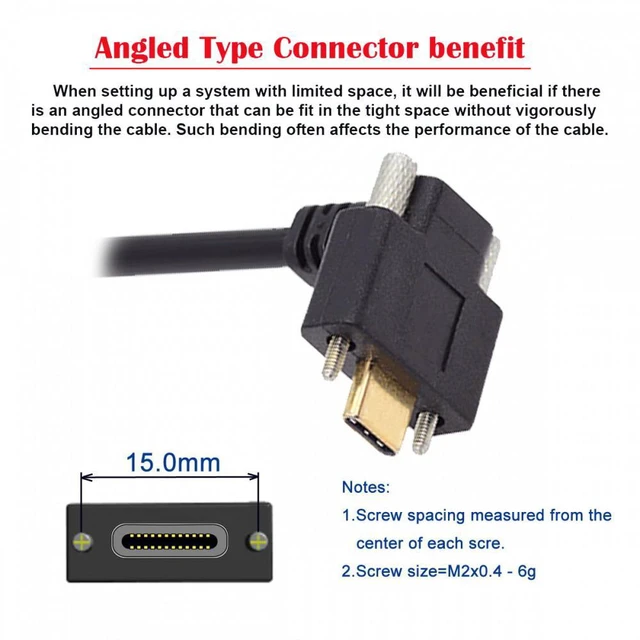 Alt view image 2 of 7 - WRIARICH USB-C USB 3.1 Type C Up Angled Male to Female Extension Data Screw Locking Cable for for Realsense Camera VR Quest Link