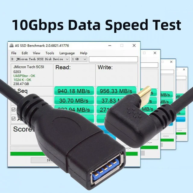 Alt view image 4 of 7 - WRIARICH USB-C USB 3.1 Type-C Male to USB 3.0-A Female 10Gbps OTG Data Power Cable Opposite U Shape Back Angled