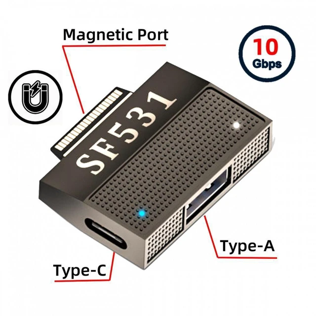 Alt view image 6 of 7 - WRIARICH Magnetic to USB3.1 Type-A & 15V Type-C USB-C Data Charge Adapter SF531 for Surface Pro9 Pro8 Pro7 Pro6 Pro X Go Book