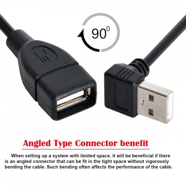 Alt view image 4 of 7 - WRIARICH USB 2.0 Type-A Male to USB Female M-F Extension Cable 20cm 90 Degree Down Angled Type