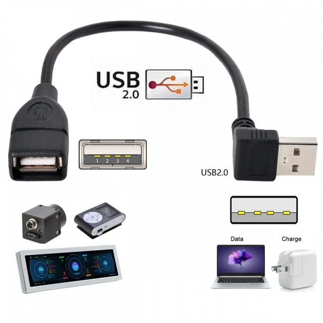 Alt view image 5 of 7 - WRIARICH USB 2.0 Type-A Male to USB Female M-F Extension Cable 20cm 90 Degree Down Angled Type