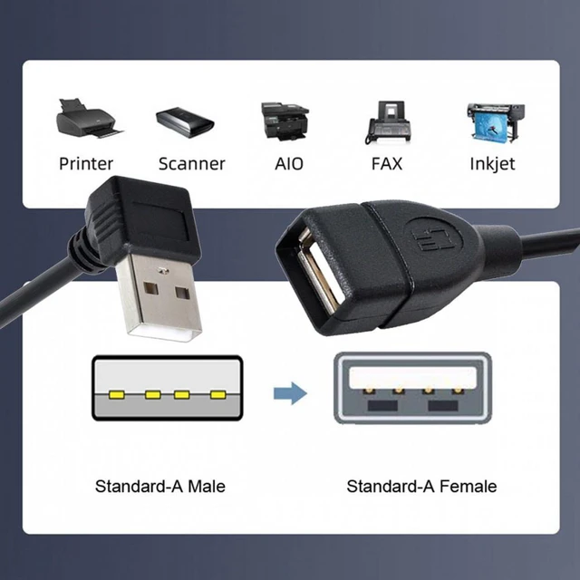 Alt view image 6 of 7 - WRIARICH USB 2.0 Type-A Male to USB Female M-F Extension Cable 20cm 90 Degree Down Angled Type