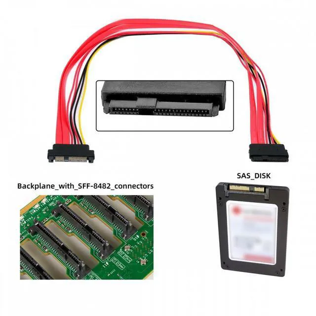 Alt view image 2 of 7 - WRIARICH SFF-8482 SAS Cable 29Pin Male to Female Extension Cable 0.5m for SAS Hard Disk Drive SSD 12Gbps
