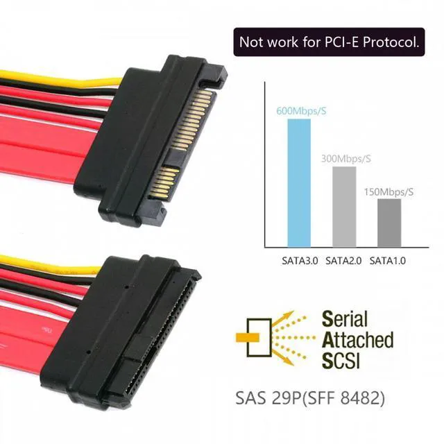 Alt view image 5 of 7 - WRIARICH SFF-8482 SAS Cable 29Pin Male to Female Extension Cable 0.5m for SAS Hard Disk Drive SSD 12Gbps