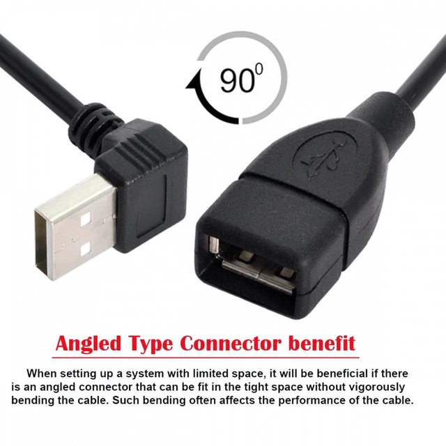 Alt view image 5 of 7 - WRIARICH USB 2.0 Type-A Male to USB Female M-F Extension Cable 20cm 90 Degree Up Angled Type