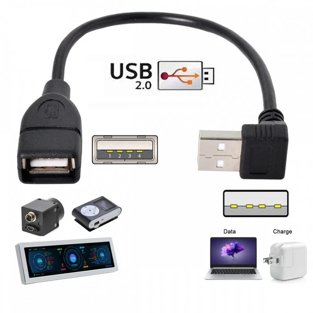 Alt view image 4 of 7 - WRIARICH USB 2.0 Type-A Male to USB Female M-F Extension Cable 20cm 90 Degree Up Angled Type