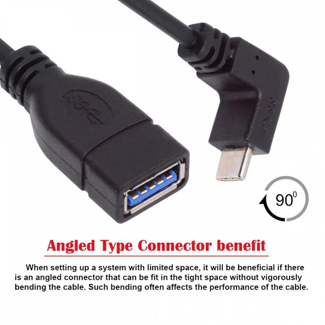 Alt view image 6 of 7 - WRIARICH USB-C USB 3.1 Type-C Male to USB 3.0-A Female 10Gbps OTG Data Power Cable Up Down Angled