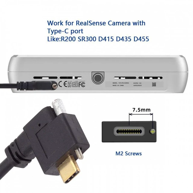 Alt view image 3 of 7 - WRIARICH USB-C USB 3.1 Type C Right Angled Male to Female Extension Data Screw Locking Cable for for Realsense Camera VR Quest Link