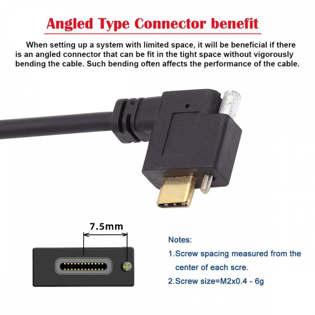 Alt view image 2 of 7 - WRIARICH USB-C USB 3.1 Type C Right Angled Male to Female Extension Data Screw Locking Cable for for Realsense Camera VR Quest Link