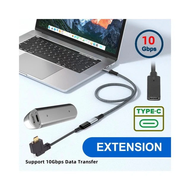 Alt view image 6 of 7 - WRIARICH USB-C USB 3.1 Type C Right Angled Male to Female Extension Data Screw Locking Cable for for Realsense Camera VR Quest Link