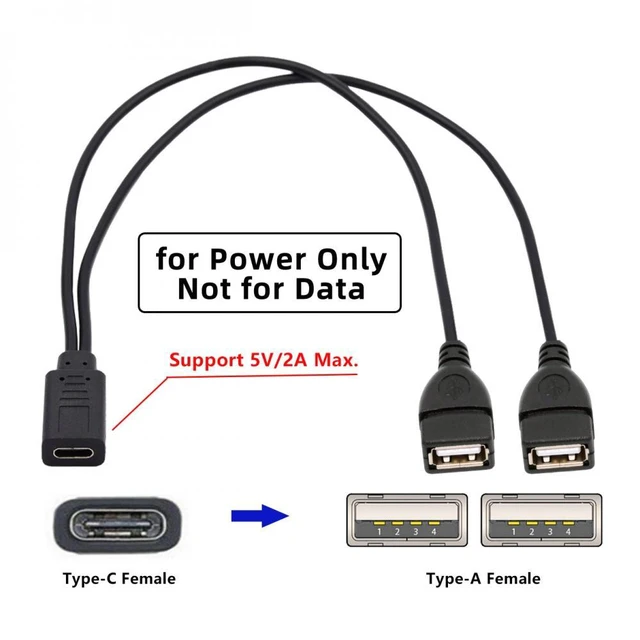 Alt view image 2 of 6 - WRIARICH Type-C USB-C Female DC 5V to Dual USB 2.0 Standard Type-A Female Splitter Extension Charge Cable