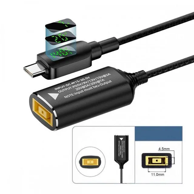 Main image of WRIARICH Rectangle Jack Thinkpad X1 Input to USB-C Type-C Power 140W Smart LED Display Charge Cable for Laptop Phone PD9V/5V/20V/7A