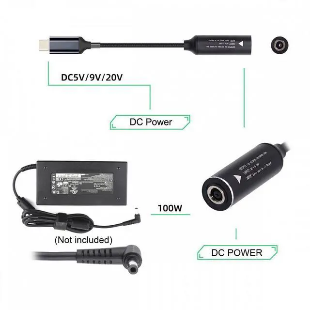 Alt view image 2 of 7 - WRIARICH DC Jack 4.5X3.0mm Input to USB-C Type-C Power 100W Charge Cable for Laptop Phone PD9V 5V 20V