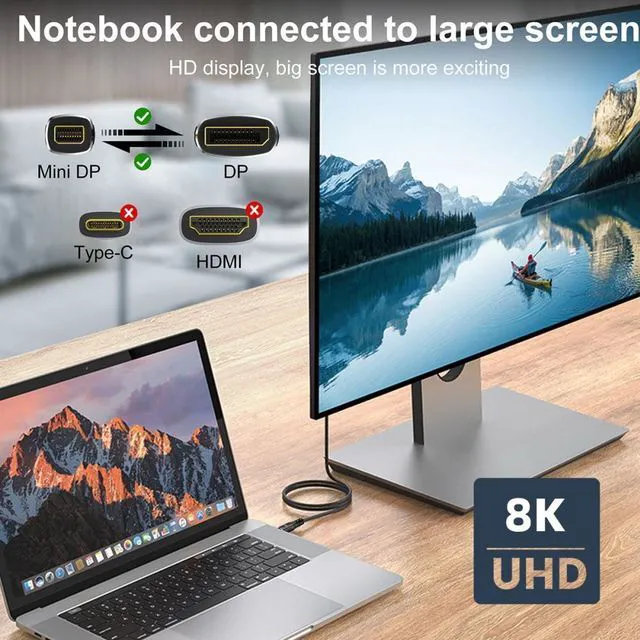 Alt view image 2 of 7 - WRIARICH Cable DisplayPort 1.4 8K 60hz Cable Ultra-HD UHD 4K 144hz Mini DP to DP Cable 7680*4320 for Video PC Laptop TV