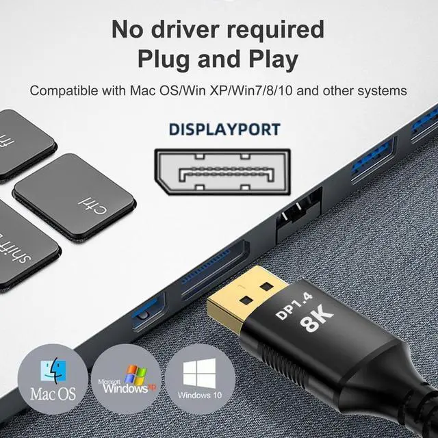 Alt view image 3 of 7 - WRIARICH Cable DisplayPort 1.4 8K 60hz Cable Ultra-HD UHD 4K 144hz Mini DP to DP Cable 7680*4320 for Video PC Laptop TV