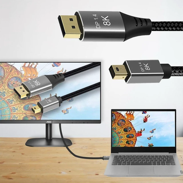 Alt view image 7 of 7 - WRIARICH Cable DisplayPort 1.4 8K 60hz Cable Ultra-HD UHD 4K 144hz Mini DP to DP Cable 7680*4320 for Video PC Laptop TV