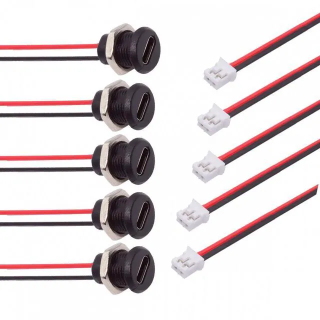 Main image of WRIARICH 5pcs/set DIY OEM Type C Female Socket to 2Pin Header Cable Pitch=2.0mm Panel Mount Type DC 5V Power
