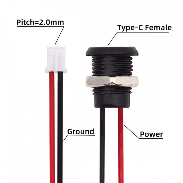Alt view image 2 of 7 - WRIARICH 5pcs/set DIY OEM Type C Female Socket to 2Pin Header Cable Pitch=2.0mm Panel Mount Type DC 5V Power