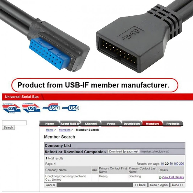Alt view image 2 of 7 - WRIARICH Cable Left Angled USB 3.0 20Pin 19Pin Male Low Profile to Female Extension 5Gbps Cable 90 Degree for Motherboard