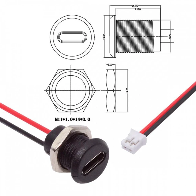 Alt view image 7 of 7 - WRIARICH 5pcs/set DIY OEM Type C Female Socket to 2Pin Header Cable Pitch=2.0mm Panel Mount Type DC 5V Power