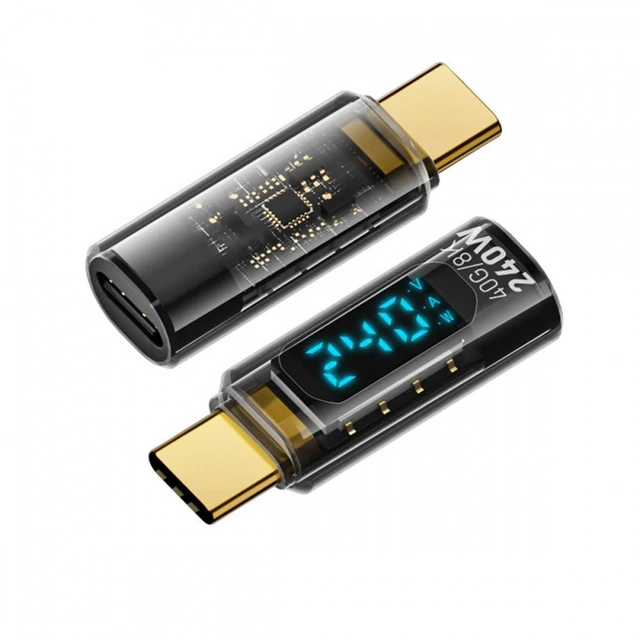 Alt view image 4 of 4 - WRIARICH 240W Type-C Smart LED Display USB4 Male to Female Extension Adapter USB4.0 40Gbps Current Voltage Monitoring Tester Detector