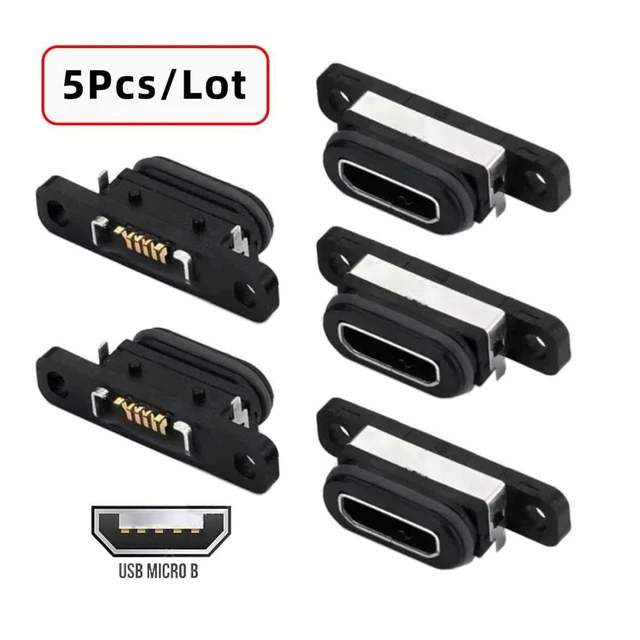 Alt view image 3 of 7 - WRIARICH Cable 5pcs/set DIY OEM USB2.0 Micro-B Female Receptacle Socket Connector with Mounting Waterproof SMT Type 480Mbps