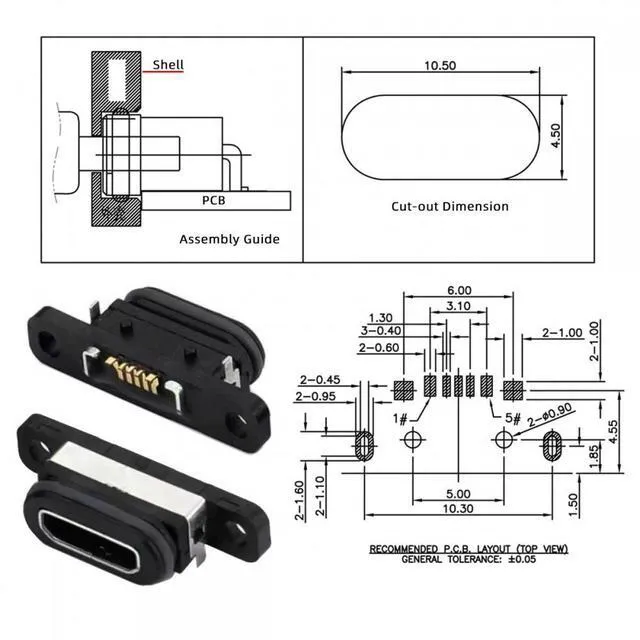 Alt view image 4 of 7 - WRIARICH Cable 5pcs/set DIY OEM USB2.0 Micro-B Female Receptacle Socket Connector with Mounting Waterproof SMT Type 480Mbps
