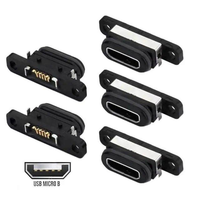 Main image of WRIARICH Cable 5pcs/set DIY OEM USB2.0 Micro-B Female Receptacle Socket Connector with Mounting Waterproof SMT Type 480Mbps