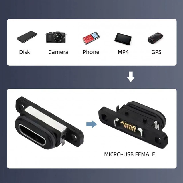 Alt view image 7 of 7 - WRIARICH Cable 5pcs/set DIY OEM USB2.0 Micro-B Female Receptacle Socket Connector with Mounting Waterproof SMT Type 480Mbps