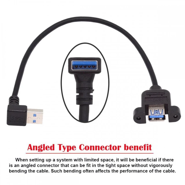 Alt view image 7 of 7 - WRIARICH Up Angled USB 3.0 Male to Female Type-A Panel Type Header Cable 90 Degree Connector 30cm