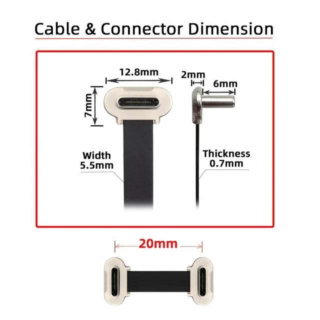 Alt view image 3 of 7 - WRIARICH 2cm Dual Angled Ultra Slim Flat USB-C Type C to USB-C Power USB2.0 Data Cable 65W Fast Charge for Laptop Tablet Phone