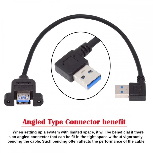 Alt view image 7 of 7 - WRIARICH Left Angled USB 3.0 Male to Female Type-A Panel Type Header Cable 90 Degree Connector 30cm