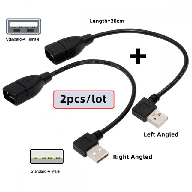 Alt view image 2 of 7 - WRIARICH 2pcs/lot Left & Right Angled Type USB 2.0 Type-A Male to USB Female Extension Cable 90 Degree Type 20cm