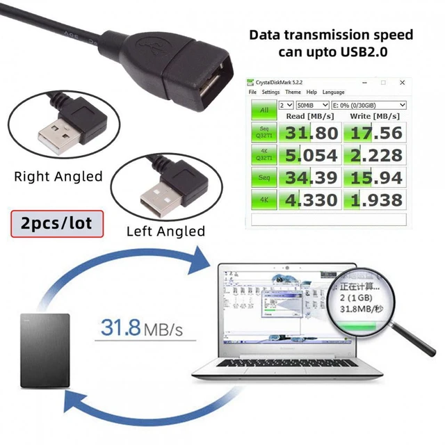 Alt view image 3 of 7 - WRIARICH 2pcs/lot Left & Right Angled Type USB 2.0 Type-A Male to USB Female Extension Cable 90 Degree Type 20cm