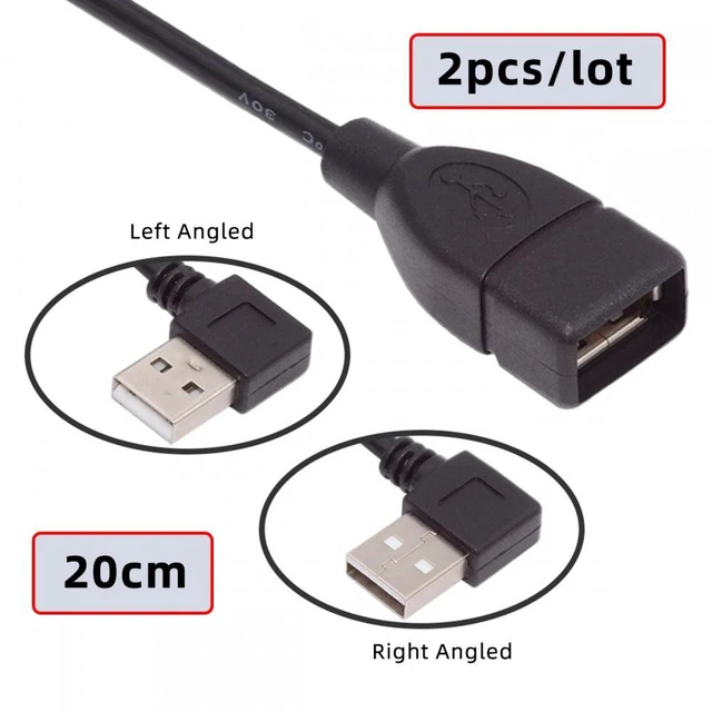 Alt view image 7 of 7 - WRIARICH 2pcs/lot Left & Right Angled Type USB 2.0 Type-A Male to USB Female Extension Cable 90 Degree Type 20cm