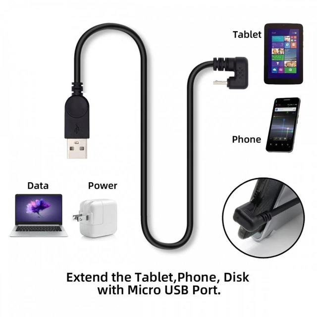 Alt view image 6 of 7 - WRIARICH USB2.0 Type-A to Micro USB 5Pin Male to Male Power Data Cable 480Mbps Micro Opposite U Shape Back Angled