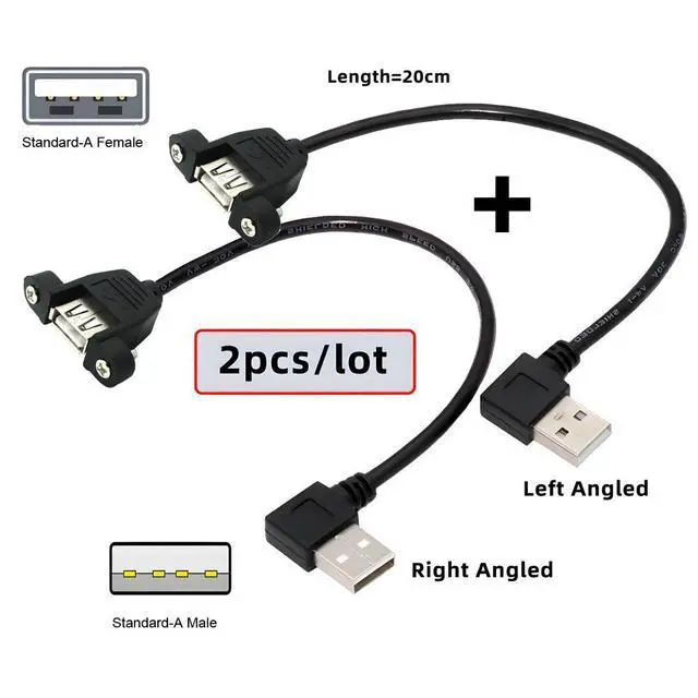 Alt view image 2 of 7 - WRIARICH Cable 2pcs/lot Left & Right Angled Type USB 2.0 Type-A Male to USB Female Extension Cable Panel Type 90 Degree 25cm