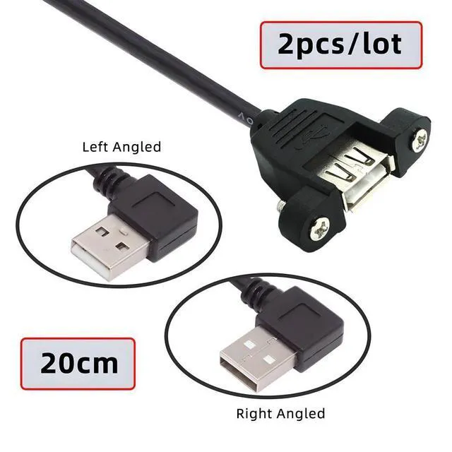 Alt view image 7 of 7 - WRIARICH Cable 2pcs/lot Left & Right Angled Type USB 2.0 Type-A Male to USB Female Extension Cable Panel Type 90 Degree 25cm