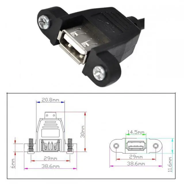 Alt view image 6 of 7 - WRIARICH Cable 2pcs/lot Left & Right Angled Type USB 2.0 Type-A Male to USB Female Extension Cable Panel Type 90 Degree 25cm