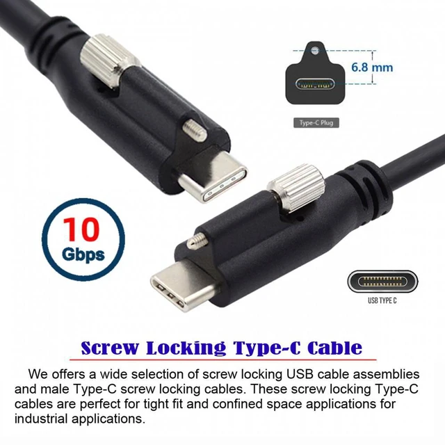 Alt view image 4 of 7 - WRIARICH 1.2M USB 3.1 Type-C Locking to Locking USB-C Data Power Cable for Camera With Single Panel Mount Screw Connector