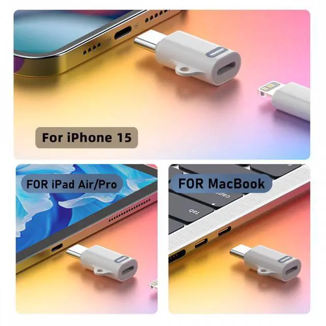 Alt view image 4 of 7 - WRIARICH 2pcs/set USB-C Type C Male to 8P Female 27W Power 480Mbps Data Adapter Compatible with iPhone 15 & Android & Tablet
