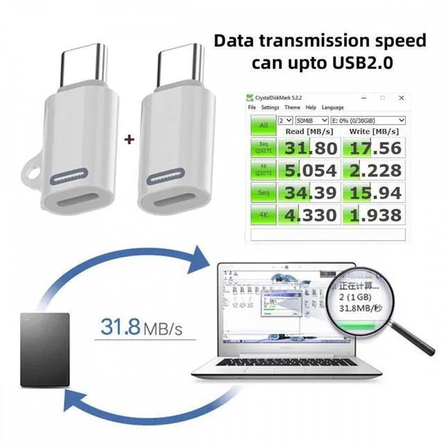 Alt view image 6 of 7 - WRIARICH 2pcs/set USB-C Type C Male to 8P Female 27W Power 480Mbps Data Adapter Compatible with iPhone 15 & Android & Tablet