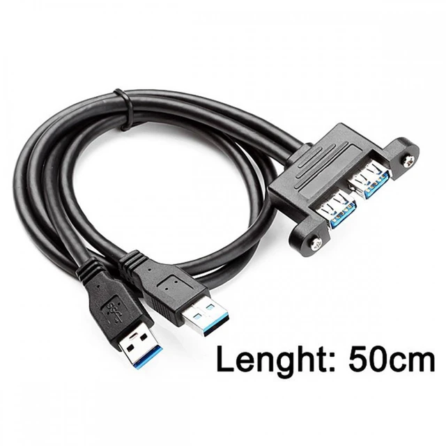 Alt view image 2 of 7 - WRIARICH Dual USB 3.0 Male to Female Type-A Panel Type Header Cable Horizontal Flat Connector Dual Ports 50cm